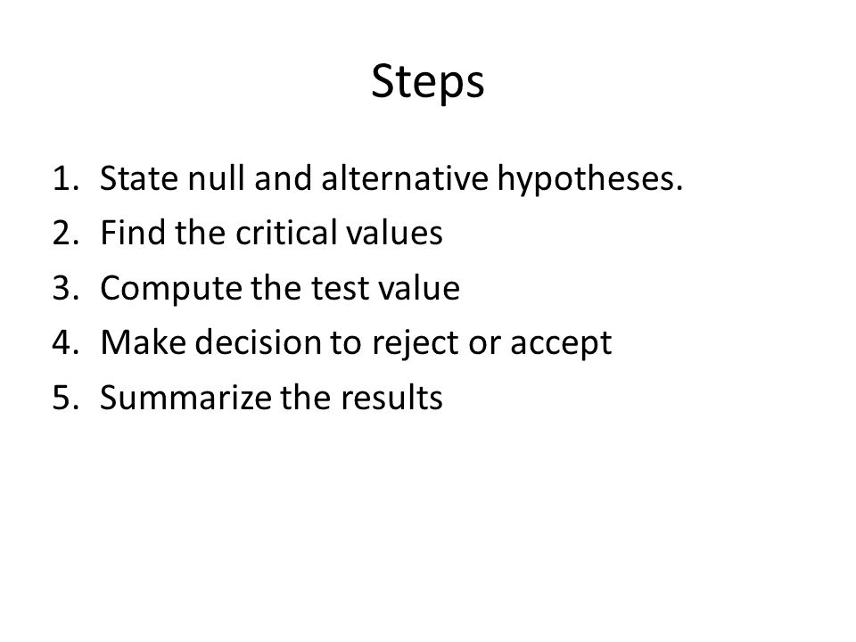 Steps 1.State null and alternative hypotheses.