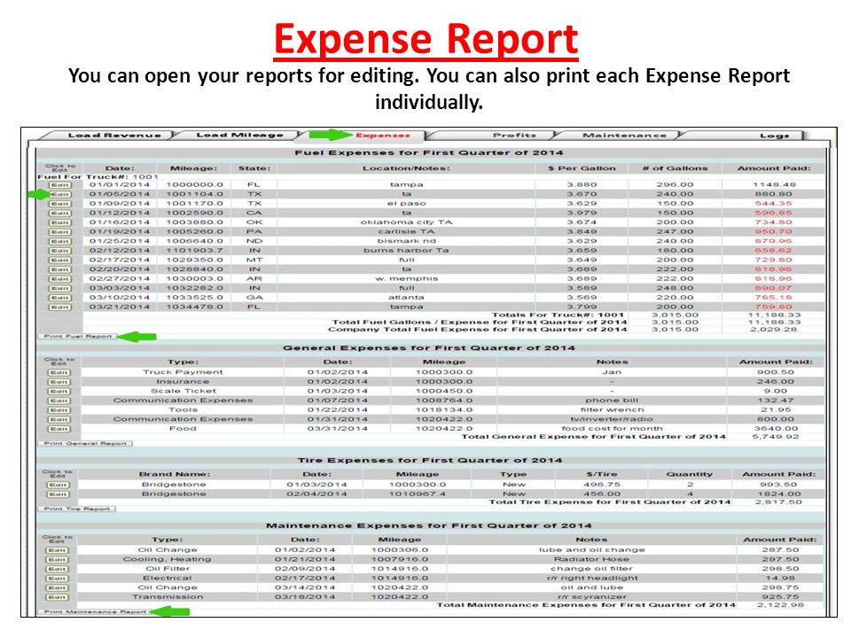 Expense Report You can open your reports for editing.