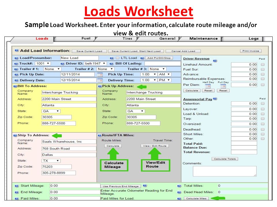 Loads Worksheet Sample Load Worksheet.