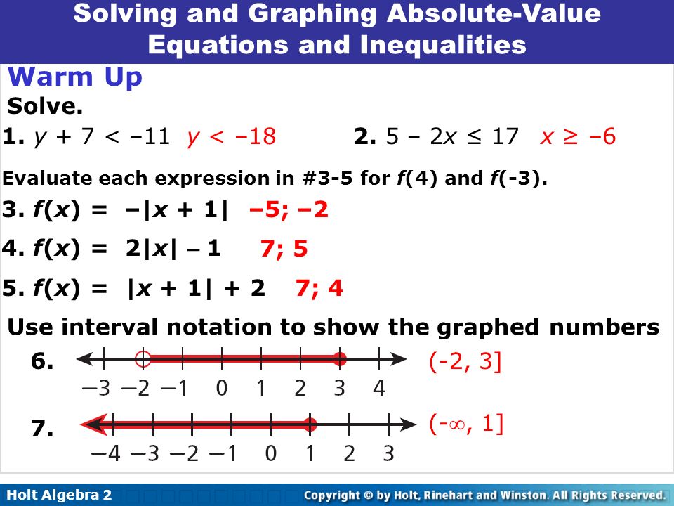 6 4 Solving Absolute Value Equations And Inequalities Ppt Holt Algebra Solving Absolute Value Equations And Inequalities 2 8