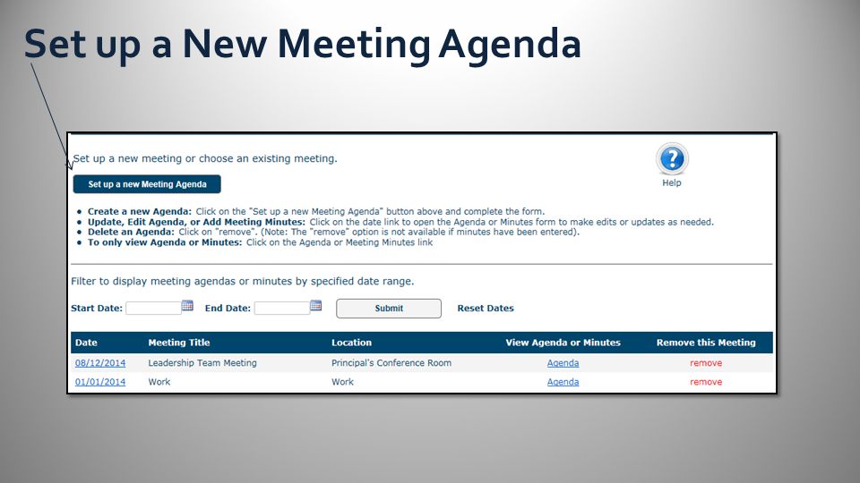 Set up a New Meeting Agenda