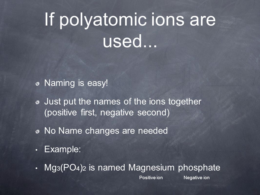 If polyatomic ions are used... Naming is easy.