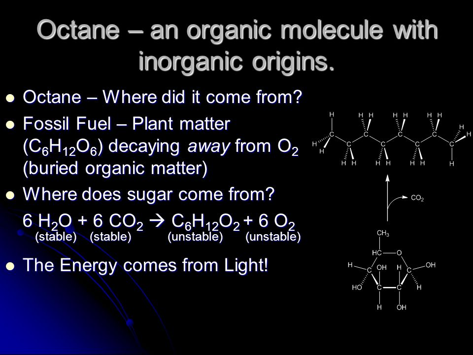 Octane – an organic molecule with inorganic origins.