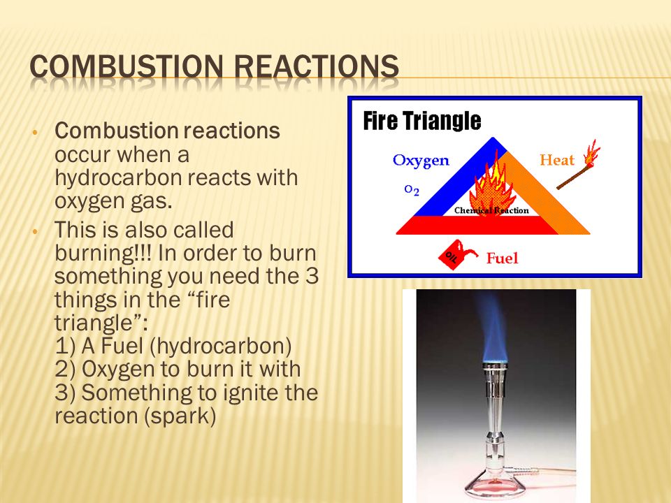 Combustion reactions occur when a hydrocarbon reacts with oxygen gas.