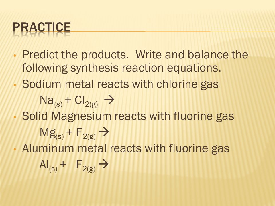 Predict the products. Write and balance the following synthesis reaction equations.