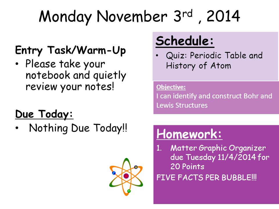 Monday November 3 rd, 2014 Entry Task/Warm-Up Please take your notebook and quietly review your notes.