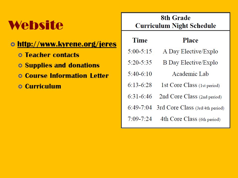 Website     Teacher contacts  Supplies and donations  Course Information Letter  Curriculum
