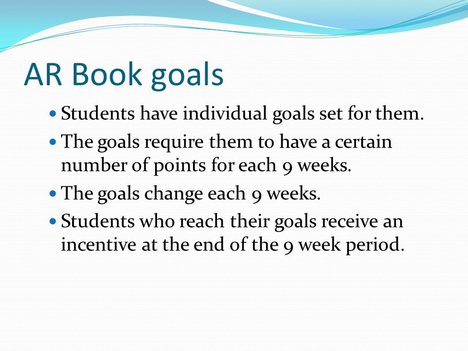 AR Book goals Students have individual goals set for them.