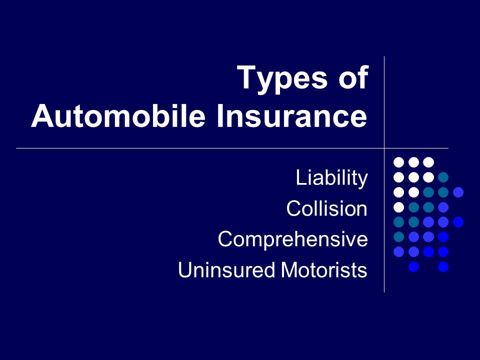Types of Automobile Insurance Liability Collision Comprehensive Uninsured Motorists