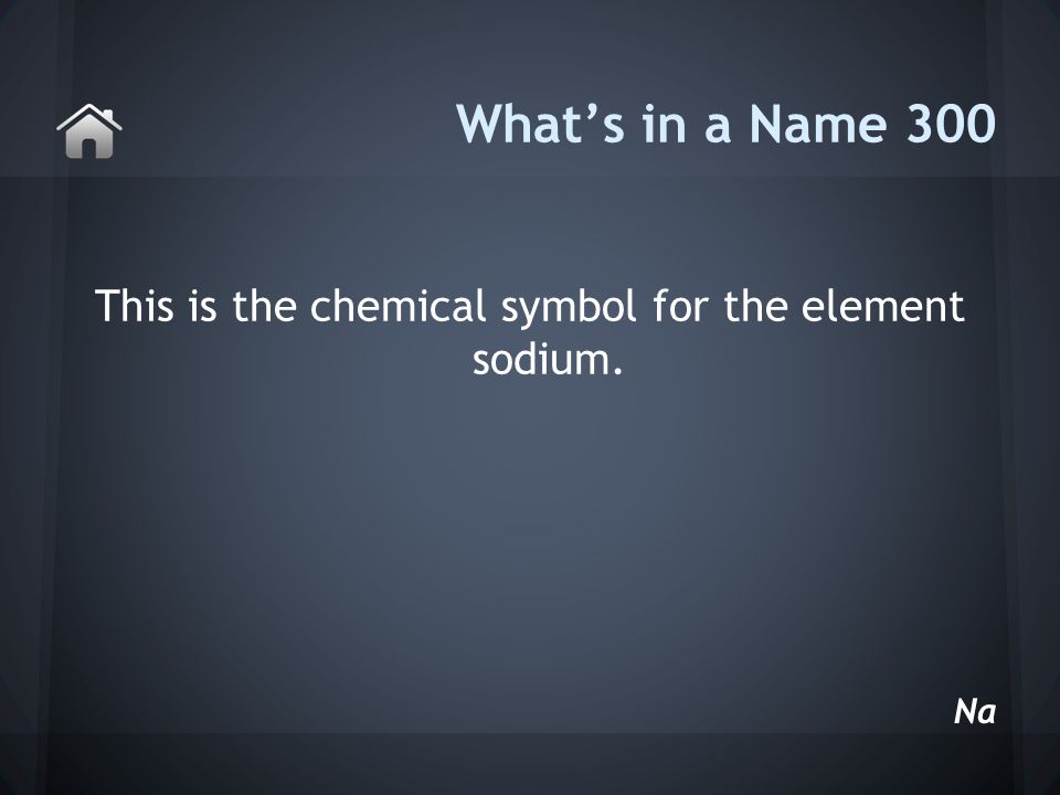 This is the chemical symbol for the element sodium. What’s in a Name 300 Na