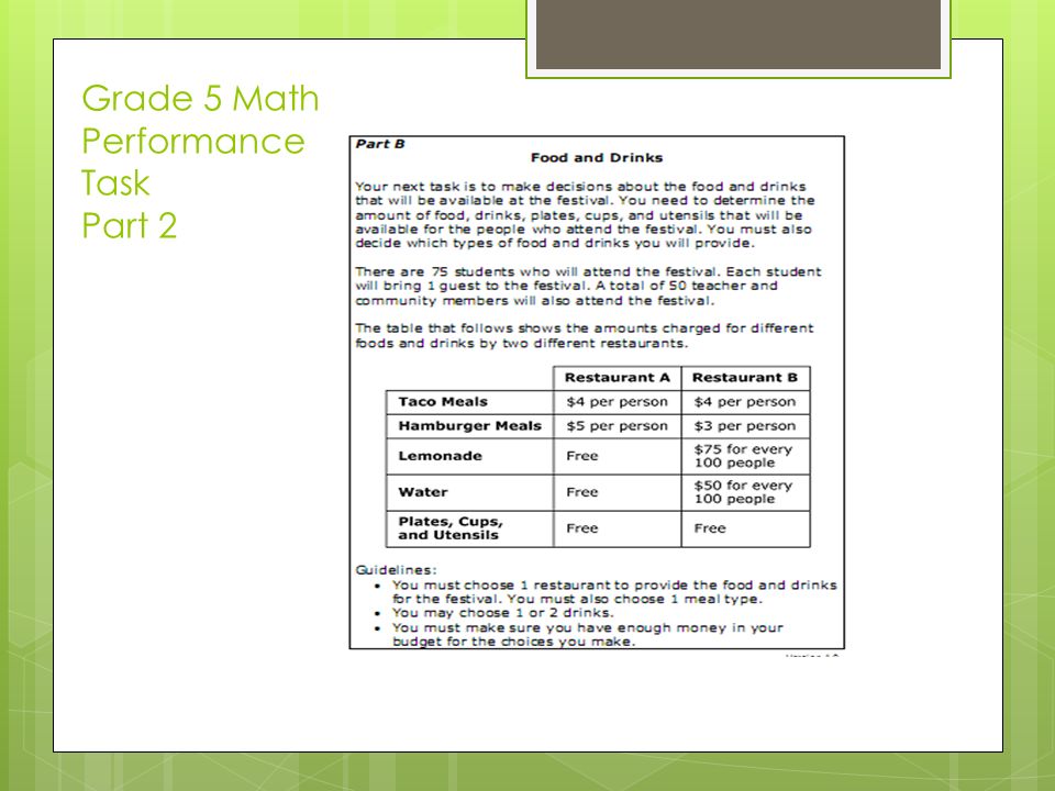 Grade 5 Math Performance Task Part 2
