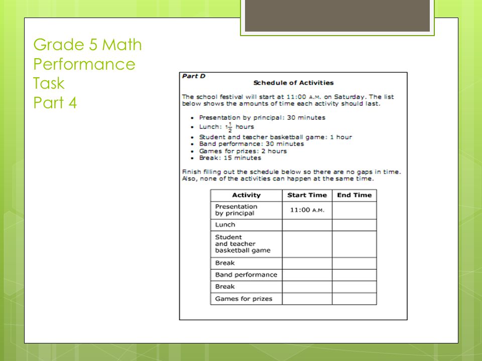 Grade 5 Math Performance Task Part 4