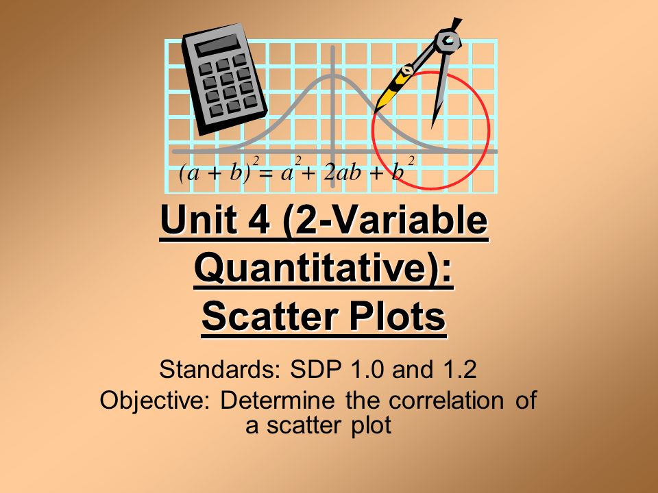 Unit 4 (2-Variable Quantitative): Scatter Plots Standards: SDP 1.0 and 1.2 Objective: Determine the correlation of a scatter plot
