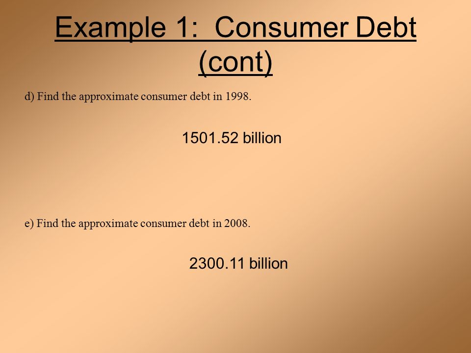 Example 1: Consumer Debt (cont) d) Find the approximate consumer debt in 1998.