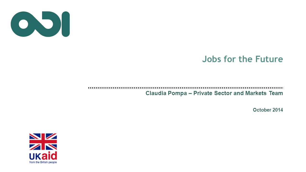 Jobs for the Future Claudia Pompa – Private Sector and Markets Team October 2014