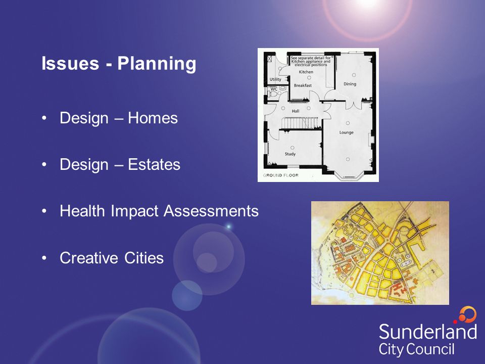 Issues - Planning Design – Homes Design – Estates Health Impact Assessments Creative Cities