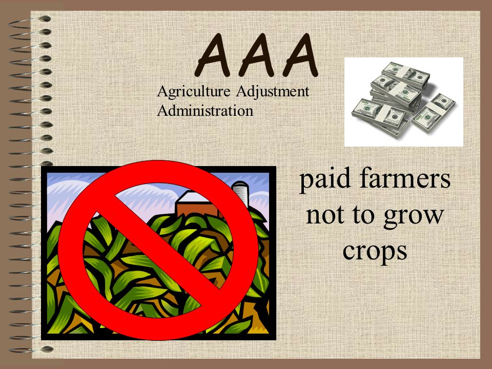AAA paid farmers not to grow crops Agriculture Adjustment Administration