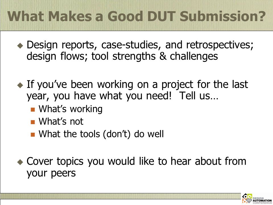 What Makes a Good DUT Submission.