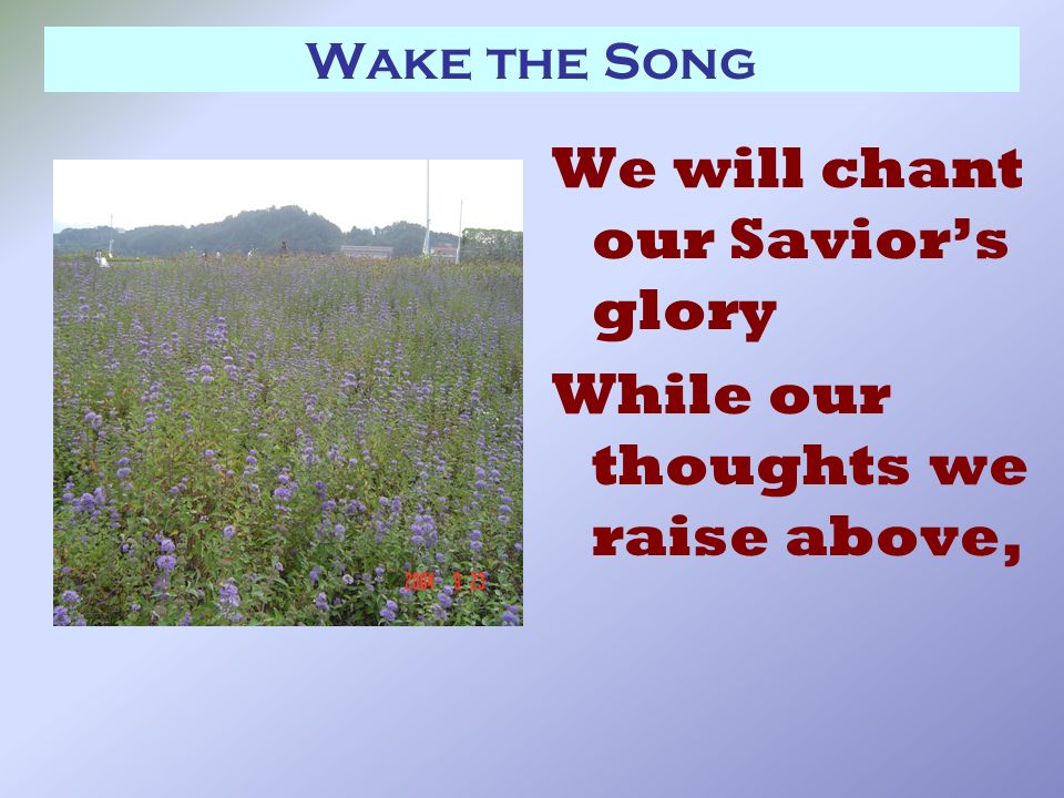 Wake the Song We will chant our Savior’s glory While our thoughts we raise above,