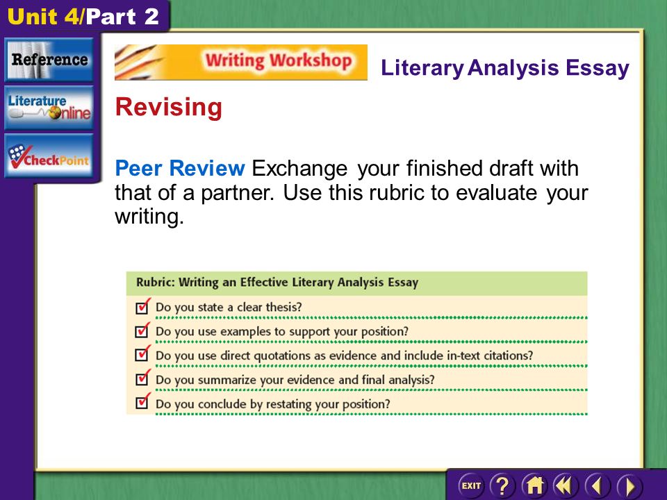 Unit 4/Part 2 Peer Review Exchange your finished draft with that of a partner.
