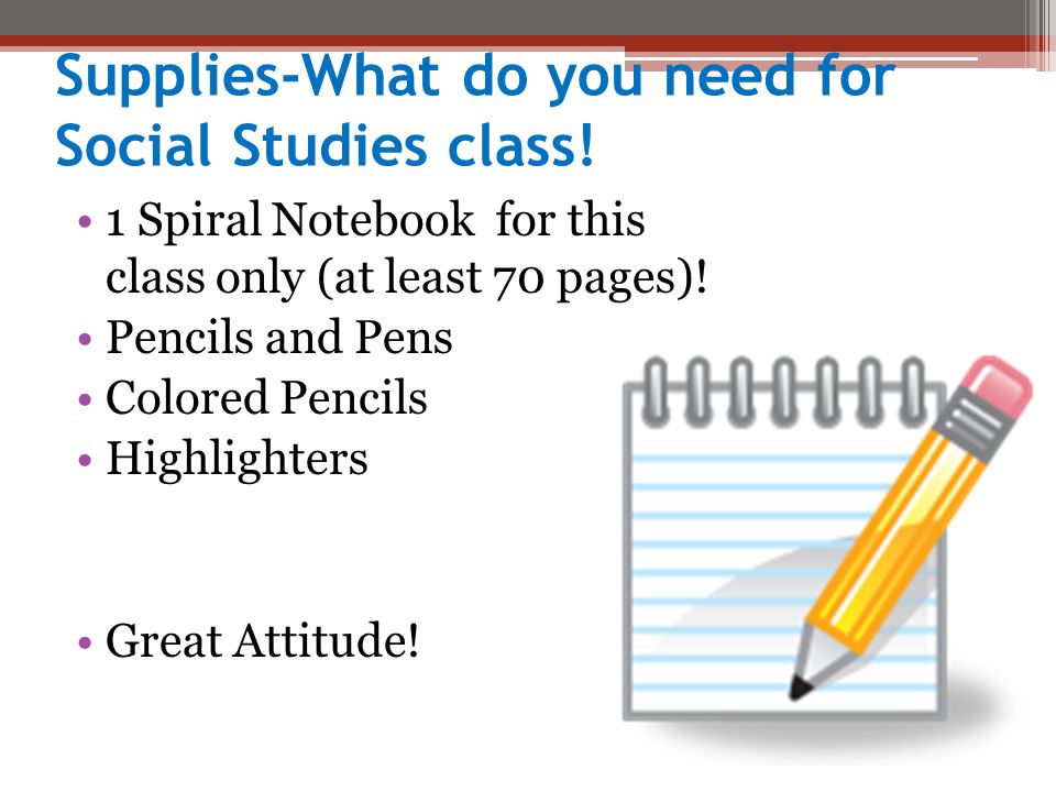 Supplies-What do you need for Social Studies class.