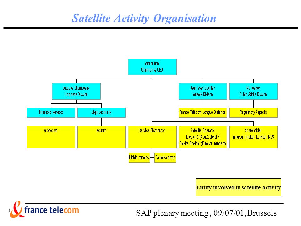SAP plenary meeting, 09/07/01, Brussels Satellite Activity Organisation Entity involved in satellite activity