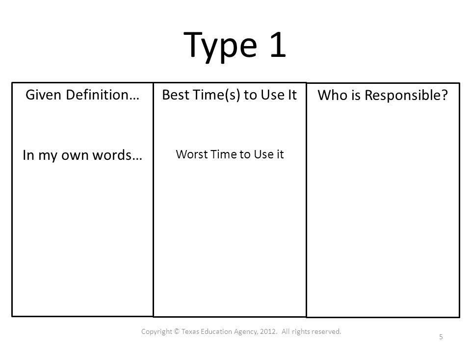 Type 1 Given Definition… In my own words… Who is Responsible.