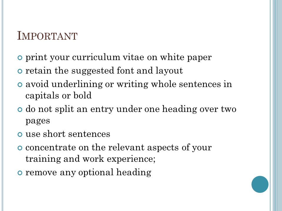 curriculum vitae headings