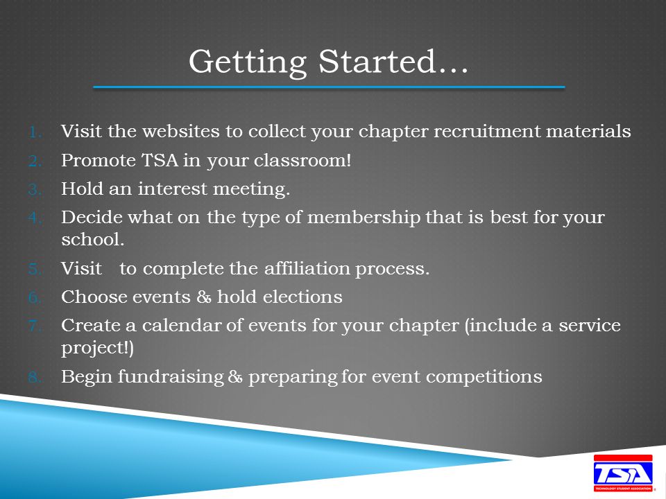 1. Visit the websites to collect your chapter recruitment materials 2.