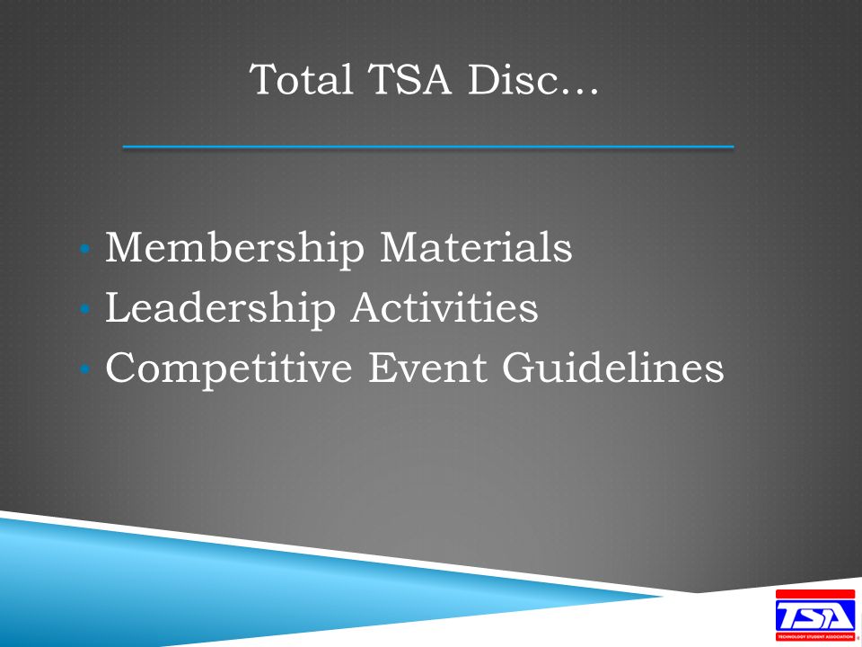 Membership Materials Leadership Activities Competitive Event Guidelines Total TSA Disc…