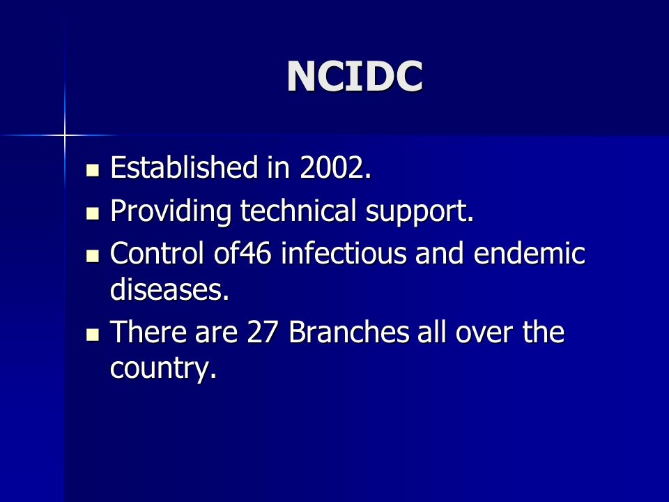 NCIDC Established in Established in Providing technical support.