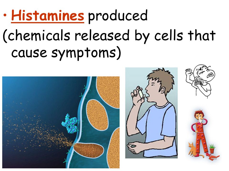 Histamines produced (chemicals released by cells that cause symptoms)