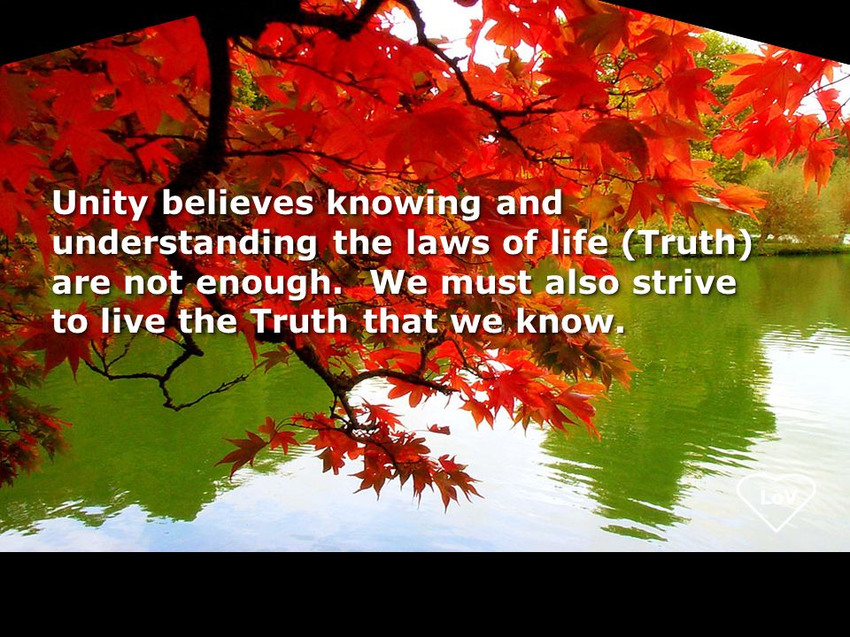 LoV Unity believes knowing and understanding the laws of life (Truth) are not enough.
