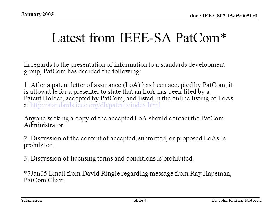 doc.: IEEE /0051r0 Submission January 2005 Dr.