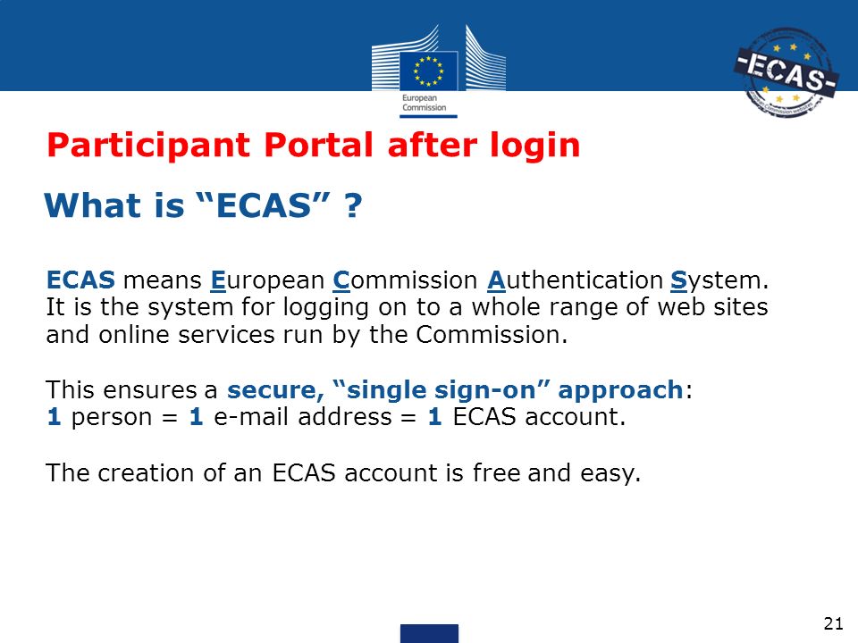 ECAS means European Commission Authentication System.