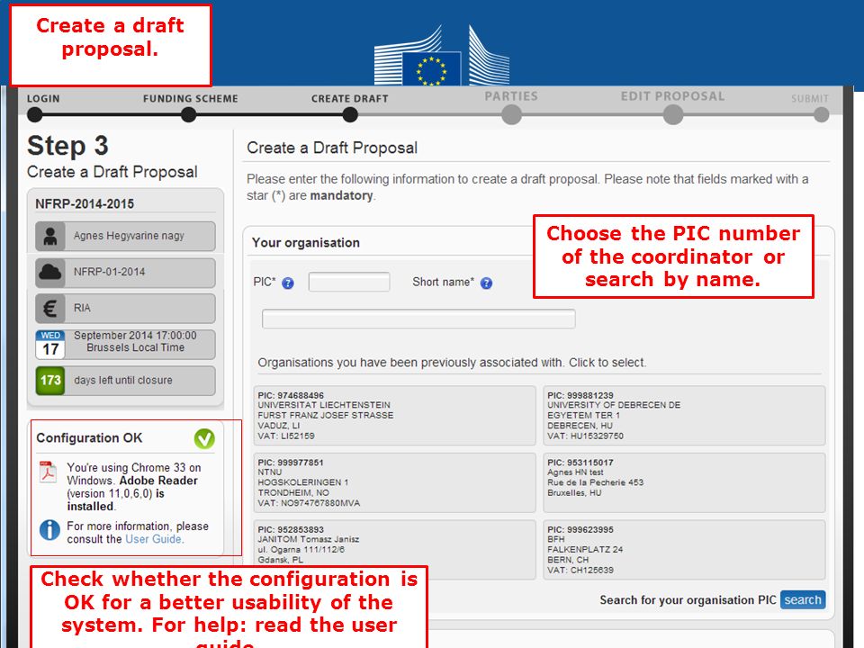 31 Create a draft proposal. Choose the PIC number of the coordinator or search by name.