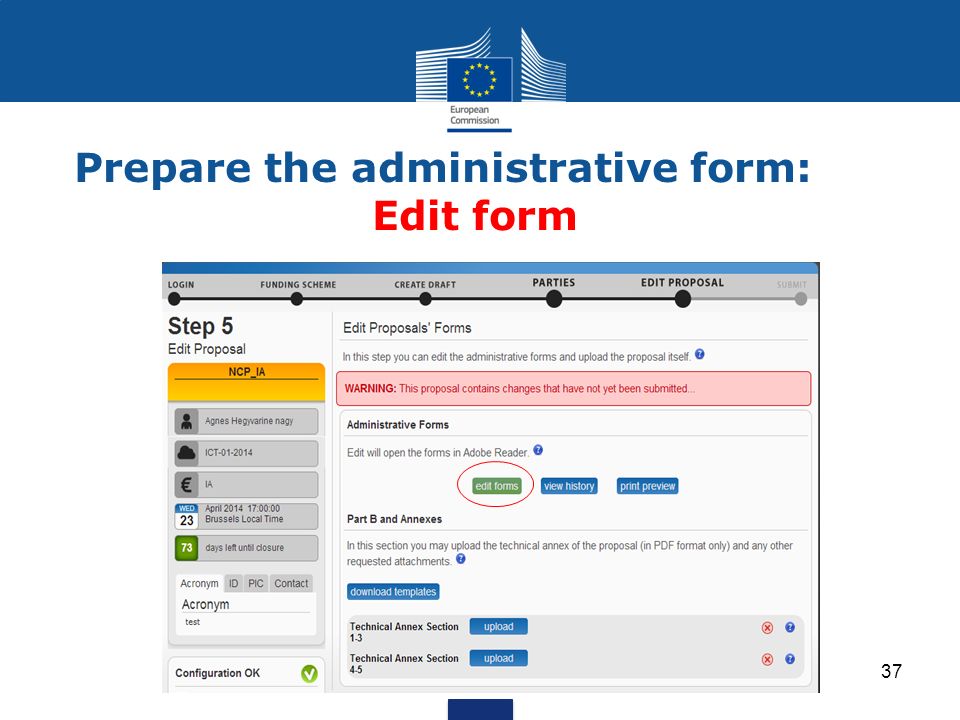 Prepare the administrative form: Edit form 37