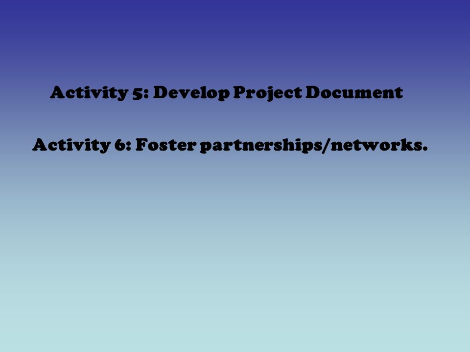 Activity 5: Develop Project Document Activity 6: Foster partnerships/networks.