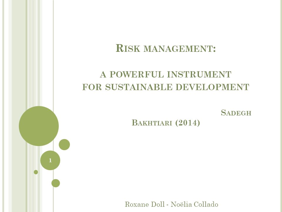 R ISK MANAGEMENT : A POWERFUL INSTRUMENT FOR SUSTAINABLE DEVELOPMENT S ADEGH B AKHTIARI (2014) Roxane Doll - Noëlia Collado 1