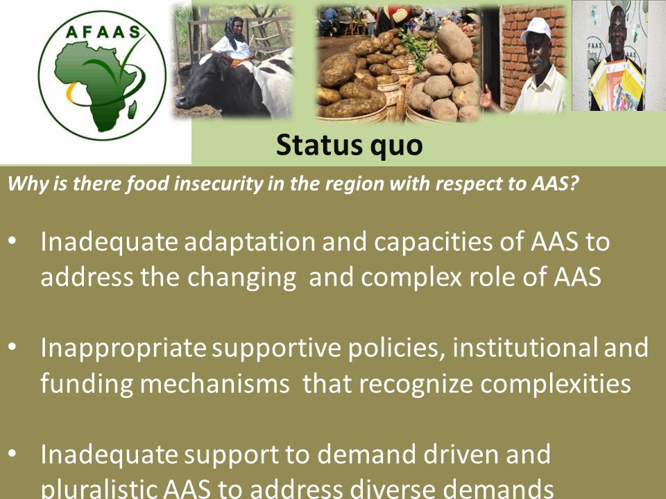 Status quo Why is there food insecurity in the region with respect to AAS.