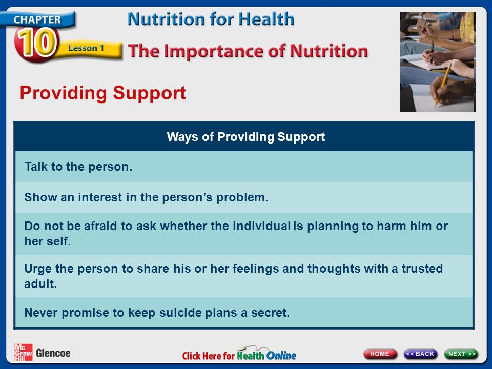 Providing Support Ways of Providing Support Talk to the person.