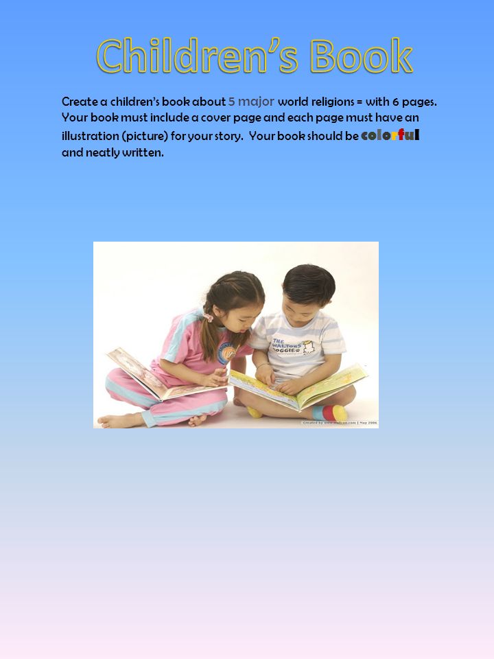 Create a children’s book about 5 major world religions = with 6 pages.