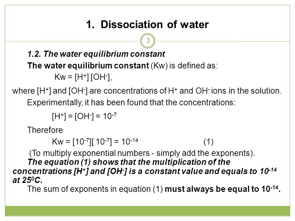Equation For Dissociation Of Water Talkchannels 1 Chemistry For Engineering Logistics Hydrogen Ion Exponent Ph 2 Dissociation Of Water Autoionization