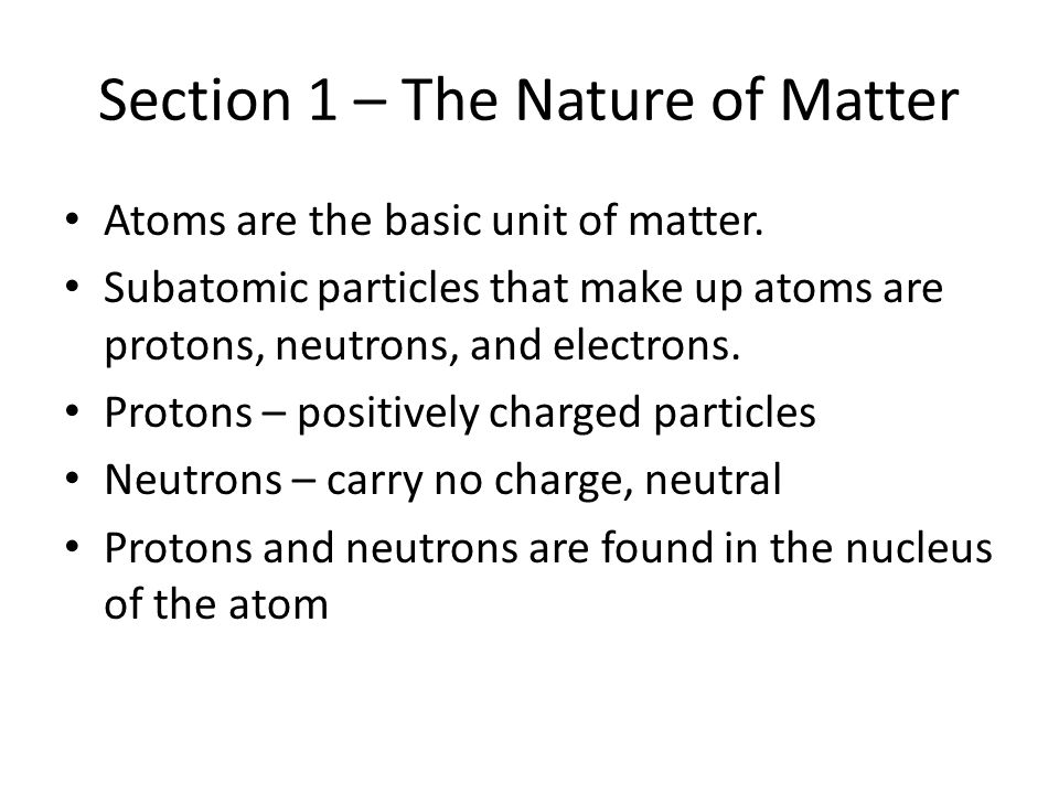 Chapter 2 The Chemistry Of Life Section 1 Nature Matter Chapter 2 The Chemistry Of Life Section