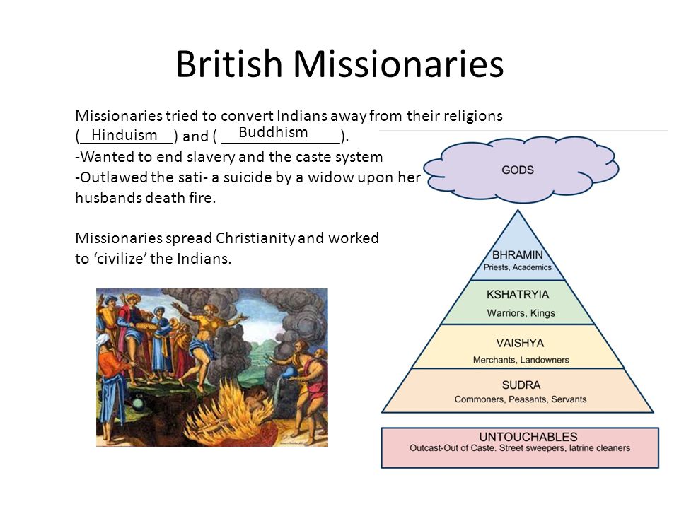 British Missionaries Missionaries tried to convert Indians away from their religions (___________) and ( ______________).