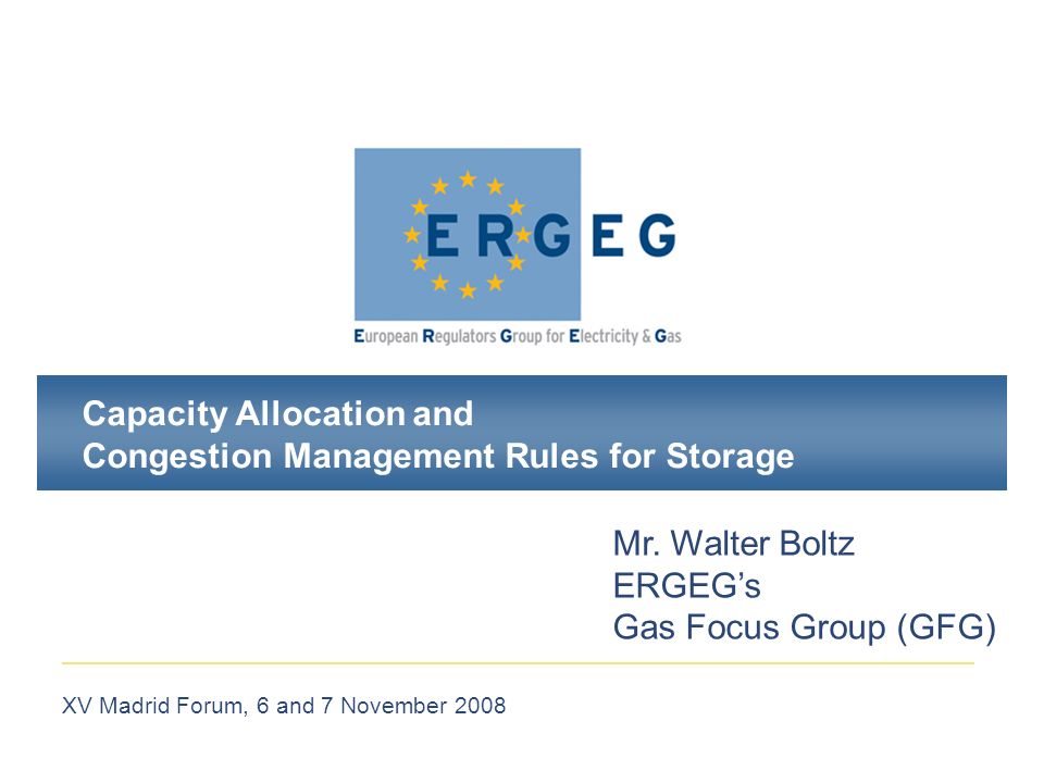 XV Madrid Forum, 6 and 7 November 2008 Capacity Allocation and Congestion Management Rules for Storage Mr.