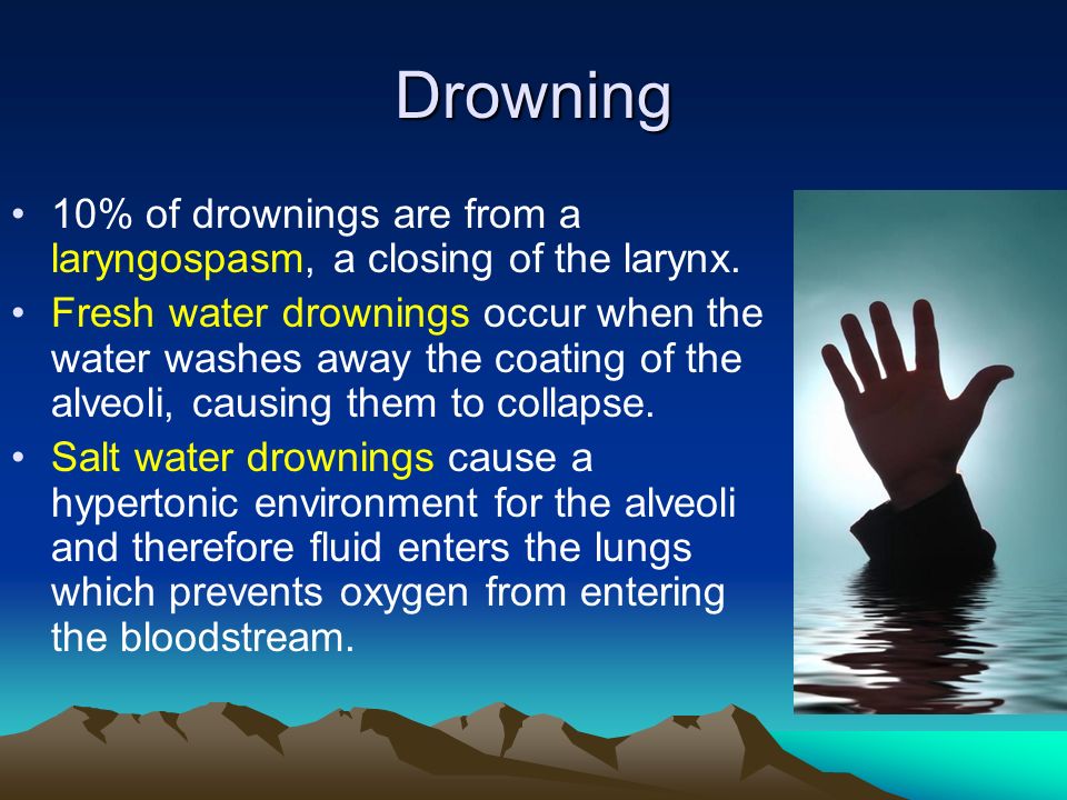 Drowning 10% of drownings are from a laryngospasm, a closing of the larynx.
