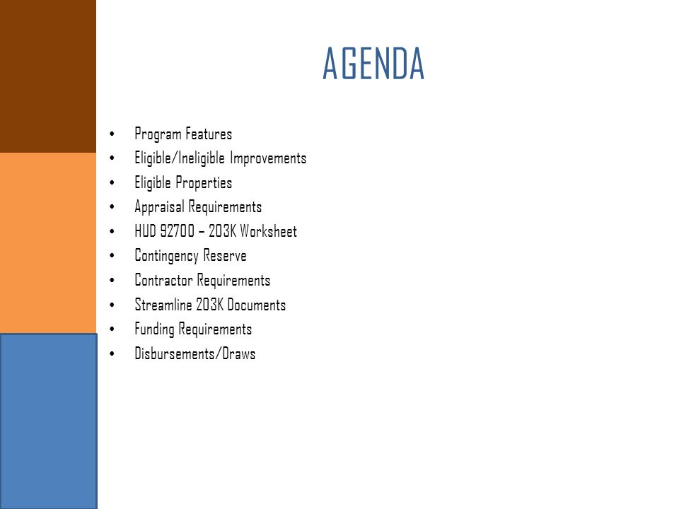 Worksheet Fha Streamline Worksheet streamline 203k fha limited repair program financing for agenda features eligibleineligible improvements eligible properties appraisal requirements hud 92700 worksheet 3 s