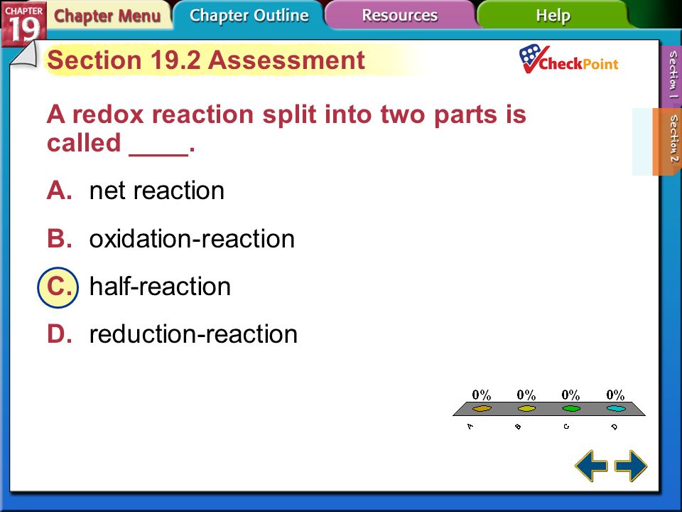 Chapter Menu Redox Reactions Section 19 1section 1oxidation And 30 Section 19 2 Balancing Redox Equations Using Half Reactions Cont