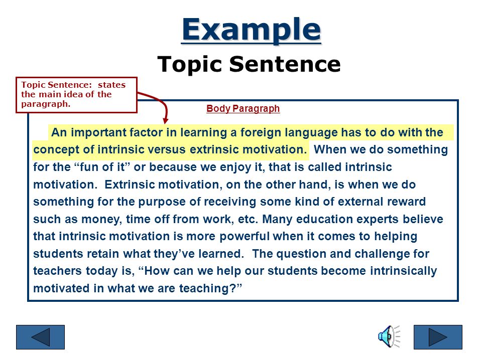 Definition of a topic sentence in an essay